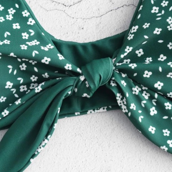 ZAFUL green floral tie knot bikini, NWT, size M - Picture 6 of 9